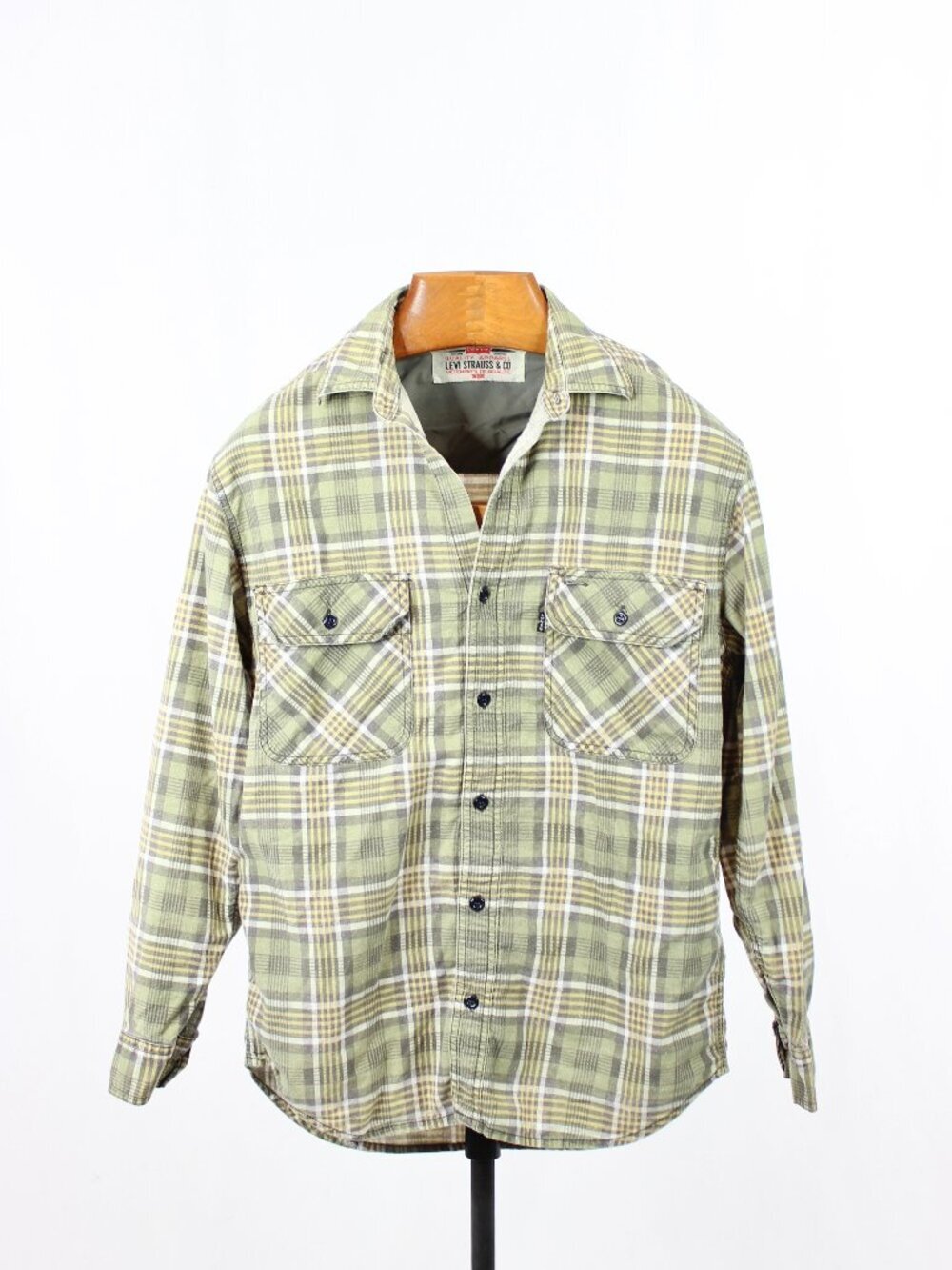 Vintage 90's LEVI'S Green Plaid 100% Cotton Canvas Button Down Shirt, Size S